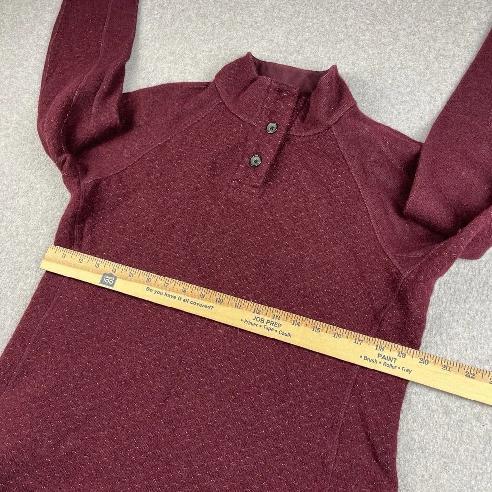 PrAna Pullover Sweater Men Large Maroon Wool Blend 1/4 Button Up Speckled